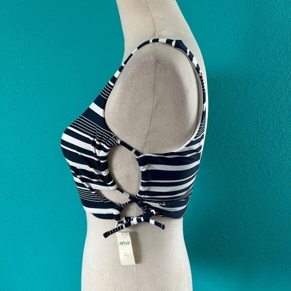 NWT Aerie Printed Lace up Longline Scoop Bikini Top Women's Royal Navy Size S - Picture 3 of 6